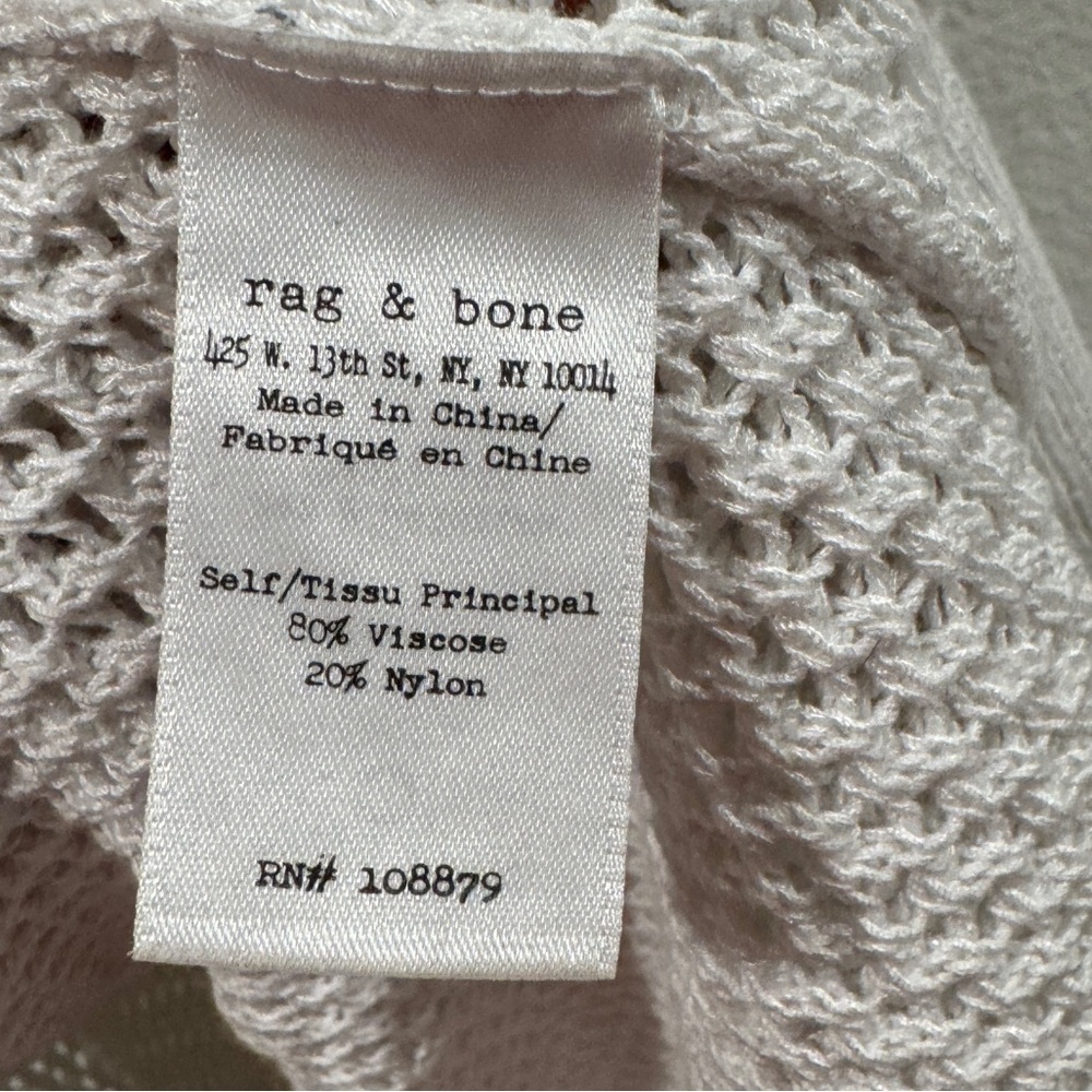 Rag & Bone Elizabeth Open Knit V Neck White Black Contrast Sweater Size Small - Picture 16 of 16